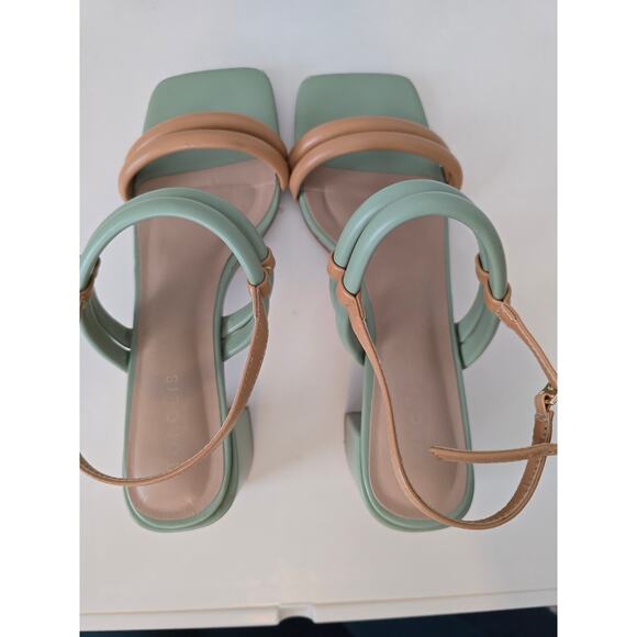 Torgeis New York Palm Heels Strappy Green & Tan Block Sandal Size 11 Preppy - Picture 7 of 9